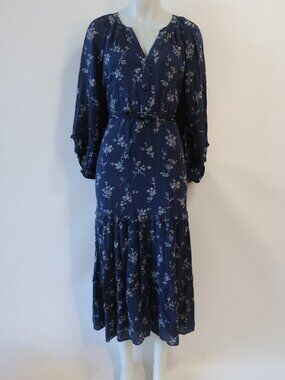 NWT Womens Vineyard Vines Navy Blue Tiered Long Sleeve Floral Maxi Dress XL
